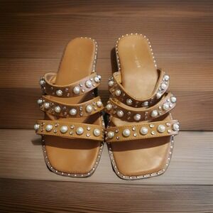 Madden Girl Brown Slip On Bejeweled Sandals Women's Sz 8.5 Boho Y2k Summer Shoes